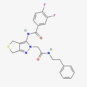 molecular formula C22H20F2N4O2S B2696044 3,4-difluoro-N-(2-(2-oxo-2-(phenethylamino)ethyl)-4,6-dihydro-2H-thieno[3,4-c]pyrazol-3-yl)benzamide CAS No. 1105250-85-8