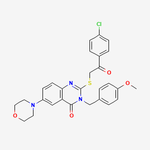 molecular formula C28H26ClN3O4S B2696076 2-((2-(4-chlorophenyl)-2-oxoethyl)thio)-3-(4-methoxybenzyl)-6-morpholinoquinazolin-4(3H)-one CAS No. 689772-10-9