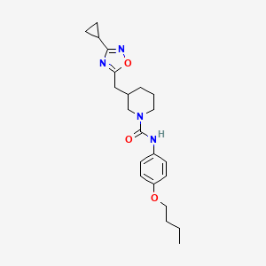 molecular formula C22H30N4O3 B2696082 N-(4-butoxyphenyl)-3-((3-cyclopropyl-1,2,4-oxadiazol-5-yl)methyl)piperidine-1-carboxamide CAS No. 1705939-60-1
