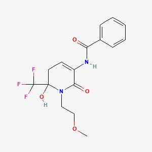 molecular formula C16H17F3N2O4 B2696153 N-[6-hydroxy-1-(2-methoxyethyl)-2-oxo-6-(trifluoromethyl)-1,2,5,6-tetrahydropyridin-3-yl]benzamide CAS No. 733762-50-0