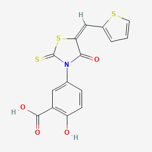 (E)-2-hydroxy-5-(4-oxo-5-(thiophen-2-ylmethylene)-2-thioxothiazolidin-3-yl)benzoic acid