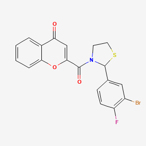 2-(2-(3-bromo-4-fluorophenyl)thiazolidine-3-carbonyl)-4H-chromen-4-one