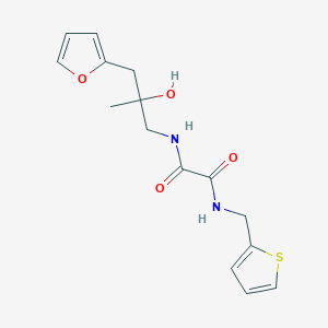 molecular formula C15H18N2O4S B2696241 N-{2-[(furan-2-yl)methyl]-2-hydroxypropyl}-N'-[(thiophen-2-yl)methyl]ethanediamide CAS No. 1790195-13-9