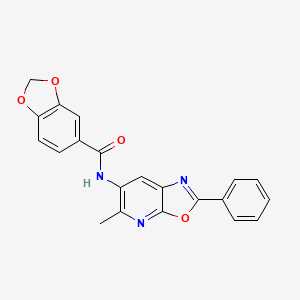 molecular formula C21H15N3O4 B2696256 N-(5-methyl-2-phenyloxazolo[5,4-b]pyridin-6-yl)benzo[d][1,3]dioxole-5-carboxamide CAS No. 2034376-08-2