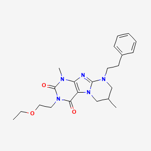 molecular formula C22H29N5O3 B2696266 3-(2-ethoxyethyl)-1,7-dimethyl-9-phenethyl-6,7,8,9-tetrahydropyrimido[2,1-f]purine-2,4(1H,3H)-dione CAS No. 877616-33-6