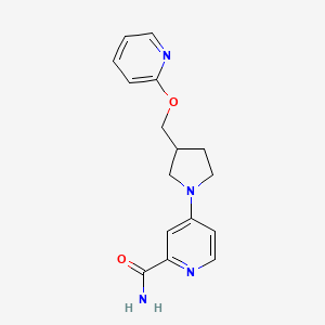 molecular formula C16H18N4O2 B2696269 4-[3-(Pyridin-2-yloxymethyl)pyrrolidin-1-yl]pyridine-2-carboxamide CAS No. 2415462-81-4