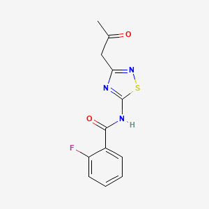 molecular formula C12H10FN3O2S B2696277 2-fluoro-N-[3-(2-oxopropyl)-1,2,4-thiadiazol-5-yl]benzamide CAS No. 736167-28-5