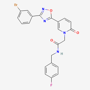 molecular formula C22H16BrFN4O3 B2696279 2-(5-(3-(3-bromophenyl)-1,2,4-oxadiazol-5-yl)-2-oxopyridin-1(2H)-yl)-N-(4-fluorobenzyl)acetamide CAS No. 1326930-12-4