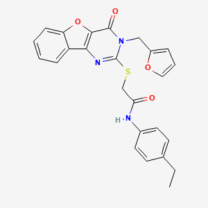 molecular formula C25H21N3O4S B2696282 N-(4-ethylphenyl)-2-{[3-(2-furylmethyl)-4-oxo-3,4-dihydro[1]benzofuro[3,2-d]pyrimidin-2-yl]thio}acetamide CAS No. 902904-41-0