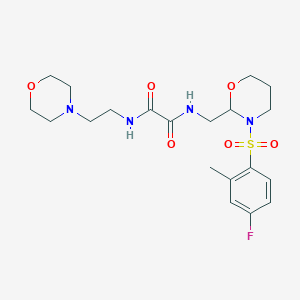molecular formula C20H29FN4O6S B2696294 N-{[3-(4-fluoro-2-methylbenzenesulfonyl)-1,3-oxazinan-2-yl]methyl}-N'-[2-(morpholin-4-yl)ethyl]ethanediamide CAS No. 872987-16-1