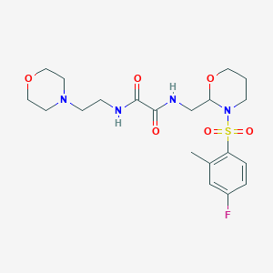 molecular formula C20H29FN4O6S B2696294 N1-((3-((4-fluoro-2-methylphenyl)sulfonyl)-1,3-oxazinan-2-yl)methyl)-N2-(2-morpholinoethyl)oxalamide CAS No. 872987-16-1