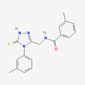 molecular formula C18H18N4OS B2696297 3-methyl-N-((5-thioxo-4-(m-tolyl)-4,5-dihydro-1H-1,2,4-triazol-3-yl)methyl)benzamide CAS No. 391886-63-8