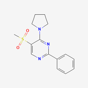 molecular formula C15H17N3O2S B2696299 Methyl 2-phenyl-4-(1-pyrrolidinyl)-5-pyrimidinyl sulfone CAS No. 478080-82-9