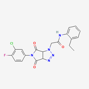 molecular formula C20H17ClFN5O3 B2696302 2-[5-(3-chloro-4-fluorophenyl)-4,6-dioxo-1H,3aH,4H,5H,6H,6aH-pyrrolo[3,4-d][1,2,3]triazol-1-yl]-N-(2-ethylphenyl)acetamide CAS No. 1052567-17-5