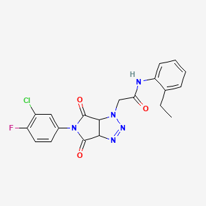 molecular formula C20H17ClFN5O3 B2696302 2-[5-(3-chloro-4-fluorophenyl)-4,6-dioxo-4,5,6,6a-tetrahydropyrrolo[3,4-d][1,2,3]triazol-1(3aH)-yl]-N-(2-ethylphenyl)acetamide CAS No. 1052567-17-5