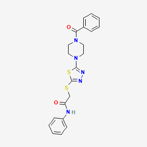 molecular formula C21H21N5O2S2 B2696306 2-((5-(4-benzoylpiperazin-1-yl)-1,3,4-thiadiazol-2-yl)thio)-N-phenylacetamide CAS No. 1105225-63-5
