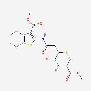 molecular formula C18H22N2O6S2 B2696313 Methyl 6-[2-[(3-methoxycarbonyl-4,5,6,7-tetrahydro-1-benzothiophen-2-yl)amino]-2-oxoethyl]-5-oxothiomorpholine-3-carboxylate CAS No. 425630-10-0