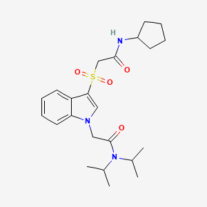 molecular formula C23H33N3O4S B2696320 2-(3-((2-(cyclopentylamino)-2-oxoethyl)sulfonyl)-1H-indol-1-yl)-N,N-diisopropylacetamide CAS No. 887464-53-1