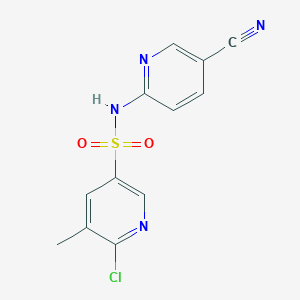 molecular formula C12H9ClN4O2S B2696350 6-chloro-N-(5-cyanopyridin-2-yl)-5-methylpyridine-3-sulfonamide CAS No. 1384640-82-7