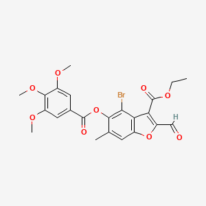 molecular formula C23H21BrO9 B2696353 Ethyl 4-bromo-2-formyl-6-methyl-5-(3,4,5-trimethoxybenzoyl)oxy-1-benzofuran-3-carboxylate CAS No. 379729-55-2