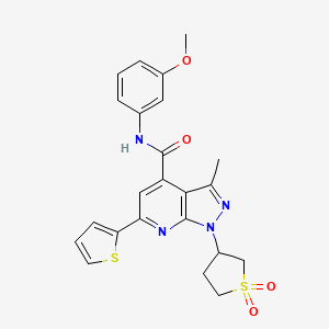 molecular formula C23H22N4O4S2 B2696358 1-(1,1-dioxidotetrahydrothiophen-3-yl)-N-(3-methoxyphenyl)-3-methyl-6-(thiophen-2-yl)-1H-pyrazolo[3,4-b]pyridine-4-carboxamide CAS No. 1021119-66-3