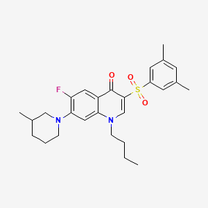 molecular formula C27H33FN2O3S B2696363 1-丁基-3-((3,5-二甲基苯基)磺酰)-6-氟-7-(3-甲基哌啶-1-基)喹啉-4(1H)-酮 CAS No. 931330-14-2