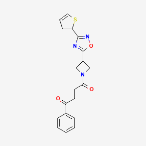 molecular formula C19H17N3O3S B2696367 1-Phenyl-4-(3-(3-(thiophen-2-yl)-1,2,4-oxadiazol-5-yl)azetidin-1-yl)butane-1,4-dione CAS No. 1323706-67-7