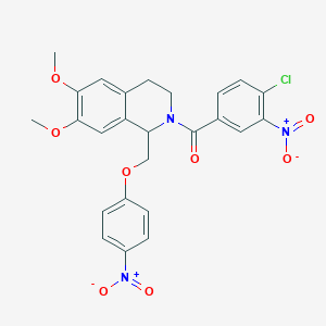 molecular formula C25H22ClN3O8 B2696368 2-(4-Chloro-3-nitrobenzoyl)-6,7-dimethoxy-1-[(4-nitrophenoxy)methyl]-1,2,3,4-tetrahydroisoquinoline CAS No. 449766-01-2