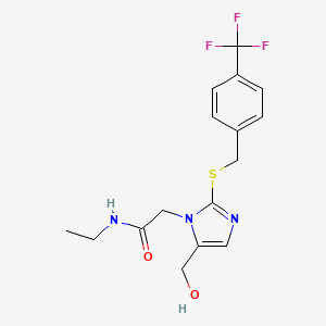 molecular formula C16H18F3N3O2S B2696399 N-ethyl-2-(5-(hydroxymethyl)-2-((4-(trifluoromethyl)benzyl)thio)-1H-imidazol-1-yl)acetamide CAS No. 921547-85-5