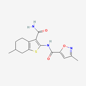 molecular formula C15H17N3O3S B2696416 N-(3-carbamoyl-6-methyl-4,5,6,7-tetrahydro-1-benzothiophen-2-yl)-3-methyl-1,2-oxazole-5-carboxamide CAS No. 946318-53-2