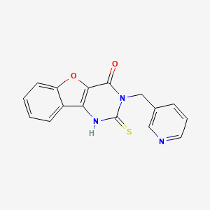 molecular formula C16H11N3O2S B2696444 3-(3-PYRIDYLMETHYL)-2-THIOXO-2,3-DIHYDRO[1]BENZOFURO[3,2-D]PYRIMIDIN-4(1H)-ONE CAS No. 892299-98-8