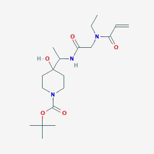 molecular formula C19H33N3O5 B2696468 Tert-butyl 4-[1-[[2-[ethyl(prop-2-enoyl)amino]acetyl]amino]ethyl]-4-hydroxypiperidine-1-carboxylate CAS No. 2361661-33-6