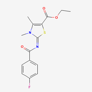 molecular formula C15H15FN2O3S B2696491 ethyl (2Z)-2-[(4-fluorobenzoyl)imino]-3,4-dimethyl-2,3-dihydro-1,3-thiazole-5-carboxylate CAS No. 476628-08-7