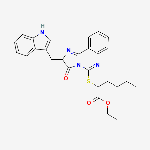 molecular formula C27H28N4O3S B2696512 ethyl 2-({2-[(1H-indol-3-yl)methyl]-3-oxo-2H,3H-imidazo[1,2-c]quinazolin-5-yl}sulfanyl)hexanoate CAS No. 958731-40-3