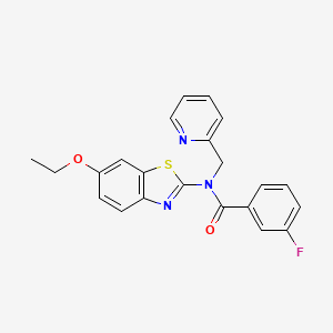 molecular formula C22H18FN3O2S B2696525 N-(6-ethoxybenzo[d]thiazol-2-yl)-3-fluoro-N-(pyridin-2-ylmethyl)benzamide CAS No. 941967-98-2