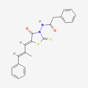 molecular formula C21H18N2O2S2 B2696527 N-((Z)-5-((E)-2-methyl-3-phenylallylidene)-4-oxo-2-thioxothiazolidin-3-yl)-2-phenylacetamide CAS No. 328030-06-4