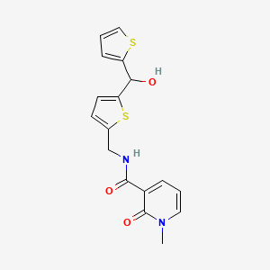 molecular formula C17H16N2O3S2 B2696559 N-((5-(hydroxy(thiophen-2-yl)methyl)thiophen-2-yl)methyl)-1-methyl-2-oxo-1,2-dihydropyridine-3-carboxamide CAS No. 1421458-85-6