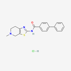 molecular formula C20H20ClN3OS B2696595 N-(5-methyl-4,5,6,7-tetrahydrothiazolo[5,4-c]pyridin-2-yl)-[1,1'-biphenyl]-4-carboxamide hydrochloride CAS No. 1189958-00-6