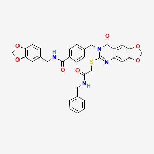 molecular formula C34H28N4O7S B2696613 N-[(2H-1,3-benzodioxol-5-yl)methyl]-4-[(6-{[(benzylcarbamoyl)methyl]sulfanyl}-8-oxo-2H,7H,8H-[1,3]dioxolo[4,5-g]quinazolin-7-yl)methyl]benzamide CAS No. 688062-00-2