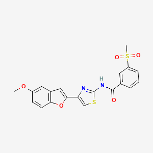 molecular formula C20H16N2O5S2 B2696656 N-(4-(5-methoxybenzofuran-2-yl)thiazol-2-yl)-3-(methylsulfonyl)benzamide CAS No. 922057-87-2