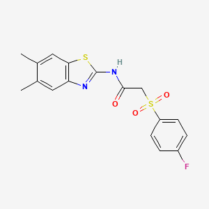 molecular formula C17H15FN2O3S2 B2696661 N-(5,6-dimethyl-1,3-benzothiazol-2-yl)-2-(4-fluorobenzenesulfonyl)acetamide CAS No. 886930-61-6