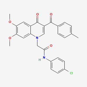 molecular formula C27H23ClN2O5 B2696730 N-(4-chlorophenyl)-2-[6,7-dimethoxy-3-(4-methylbenzoyl)-4-oxo-1,4-dihydroquinolin-1-yl]acetamide CAS No. 866590-59-2