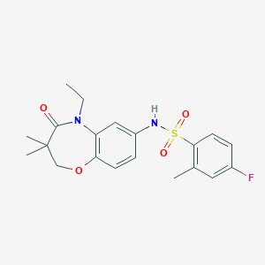 molecular formula C20H23FN2O4S B2696781 N-(5-ethyl-3,3-dimethyl-4-oxo-2,3,4,5-tetrahydrobenzo[b][1,4]oxazepin-7-yl)-4-fluoro-2-methylbenzenesulfonamide CAS No. 921909-35-5