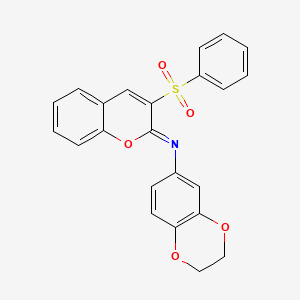 molecular formula C23H17NO5S B2696847 N-[(2Z)-3-(benzenesulfonyl)-2H-chromen-2-ylidene]-2,3-dihydro-1,4-benzodioxin-6-amine CAS No. 1322236-95-2