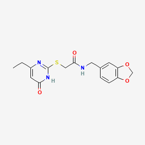 molecular formula C16H17N3O4S B2696902 N-(benzo[d][1,3]dioxol-5-ylmethyl)-2-((4-ethyl-6-oxo-1,6-dihydropyrimidin-2-yl)thio)acetamide CAS No. 899755-28-3