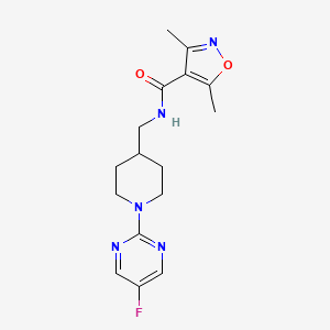 molecular formula C16H20FN5O2 B2696969 N-((1-(5-fluoropyrimidin-2-yl)piperidin-4-yl)methyl)-3,5-dimethylisoxazole-4-carboxamide CAS No. 2034380-81-7