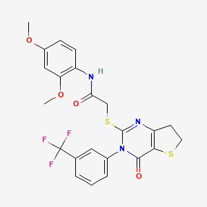 molecular formula C23H20F3N3O4S2 B2697161 N-(2,4-dimethoxyphenyl)-2-((4-oxo-3-(3-(trifluoromethyl)phenyl)-3,4,6,7-tetrahydrothieno[3,2-d]pyrimidin-2-yl)thio)acetamide CAS No. 362501-67-5