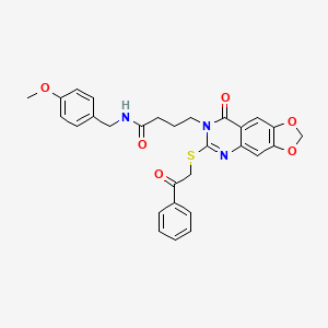 molecular formula C29H27N3O6S B2697210 N-[(4-methoxyphenyl)methyl]-4-{8-oxo-6-[(2-oxo-2-phenylethyl)sulfanyl]-2H,7H,8H-[1,3]dioxolo[4,5-g]quinazolin-7-yl}butanamide CAS No. 896706-60-8