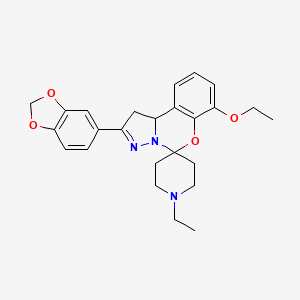 molecular formula C25H29N3O4 B2697224 2-(Benzo[d][1,3]dioxol-5-yl)-7-ethoxy-1'-ethyl-1,10b-dihydrospiro[benzo[e]pyrazolo[1,5-c][1,3]oxazine-5,4'-piperidine] CAS No. 899983-86-9