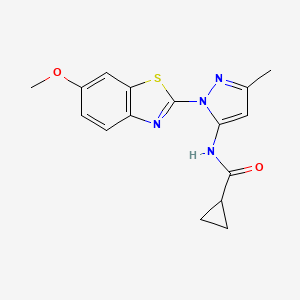 molecular formula C16H16N4O2S B2697231 N-(1-(6-methoxybenzo[d]thiazol-2-yl)-3-methyl-1H-pyrazol-5-yl)cyclopropanecarboxamide CAS No. 1171331-53-5